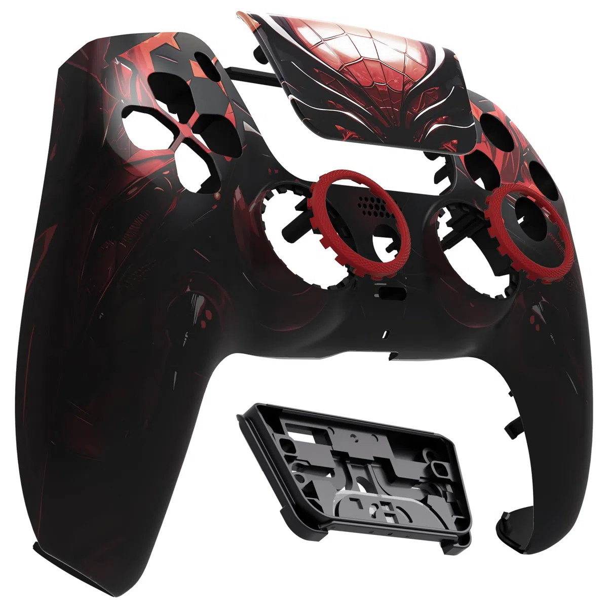 eXtremeRate Luna Cover Ricambio per ps5 Controller,Custodia Copertura Frontale Scocca Shell Ridisegnato&Touchpad&Anelli Compatibile con ps5 Joystick BDM 010/020/030/040/050-Armatura di Ragno