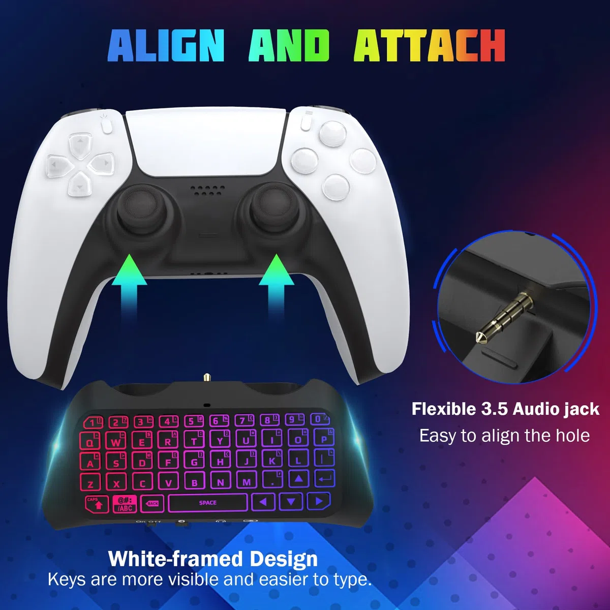 TiMOVO Tastiera retroilluminata RGB multicolore per PS5, tastiera wireless Bluetooth mini PS5 Game Keyboard con altoparlante jack audio, nero
