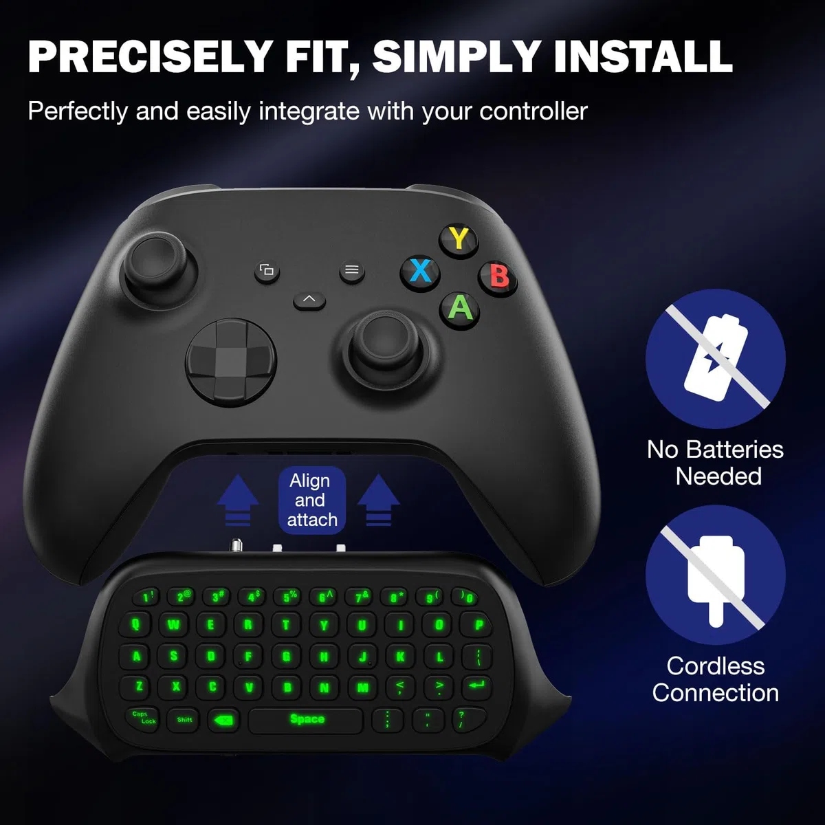 MoKo Mini Tastiera Retroilluminata Verde Compatibile con Xbox One Controller/Series X/S, 2,4G Ricevitore Wireless con Cuffia e Audio Jack Compatibile con Xbox-One/One S/Elite/2, Nero Antracite