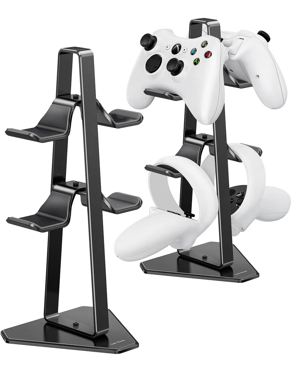 Link Dream Supporto Universale per PS5/PS4/Xbox/Nintendo Switch, Porta Controller e Cuffie Gaming da Scrivania per 4 Dispositivi, Organizer (Nero)