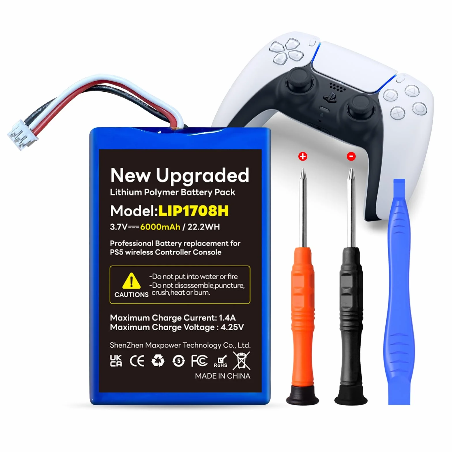 Batteria del controller PS5, batteria 6000mAh batteria PS5 batteria agli ioni di litio di ricambio per controller wireless PS5 Playstation 5 DualSense