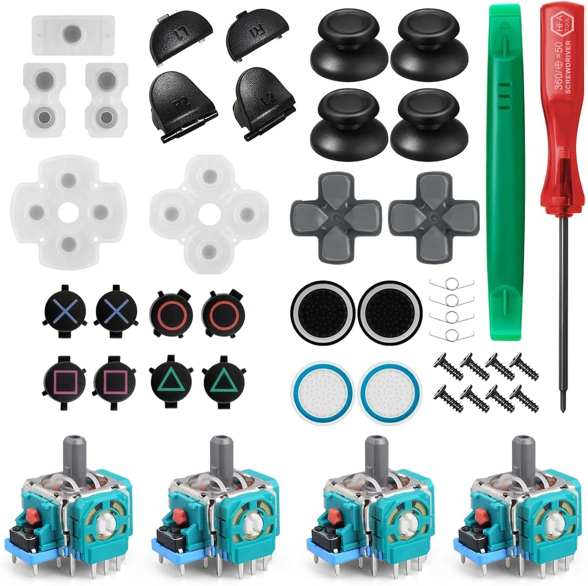 Set completo di cuscinetti di ricambio per le leve del controller compatibili con PS4 Include L1 R1 L2 R2 trigger molle e cuscinetti in gomma conduttiva