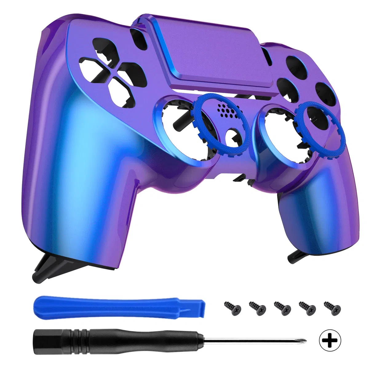eXtremeRate Cover Custodia Touchpad Compatibile con ps4 PRO Slim Controller,Ghost Copertura Frontale Case Scocca Touchpad Compatibile con ps4 Joystick JDM-040/050/055-Camaleonte Viola Blu