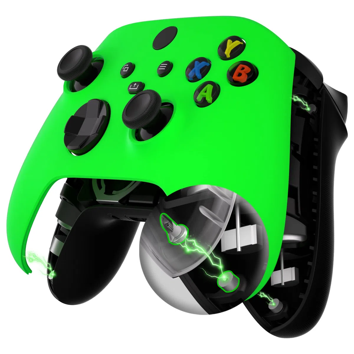 eXtremeRate Cover Custodia Magnetica per Xbox Series X S Controller,FaceMag Copertura Scocca Anteriore Anelli Accessori Ricambio per Xbox Series X S Joystick Model 1914-Verde Fluorescente