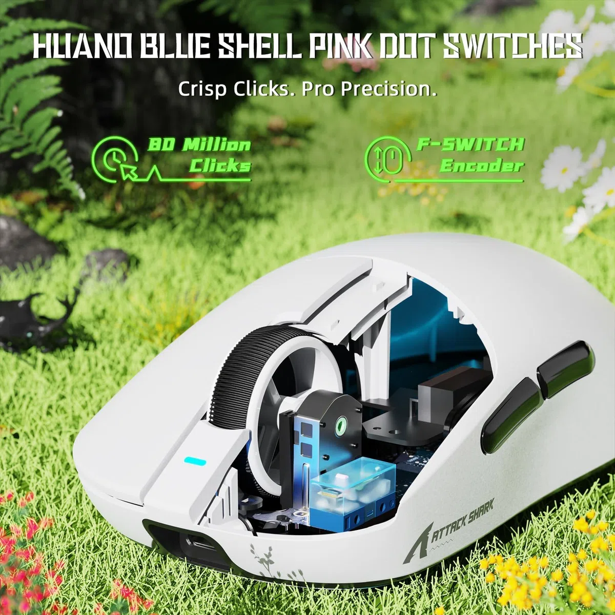 ATTACK SHARK X8 SE Mouse da Gaming Wireless, Leggero 55g, Sensore PAW3311, Chip BK52820, 25.000 DPI, Connessione BT/2,4G/USB-C, 80 Milioni di Click, Batteria 500mAh, Driver Web per PC/Mac–Bianco