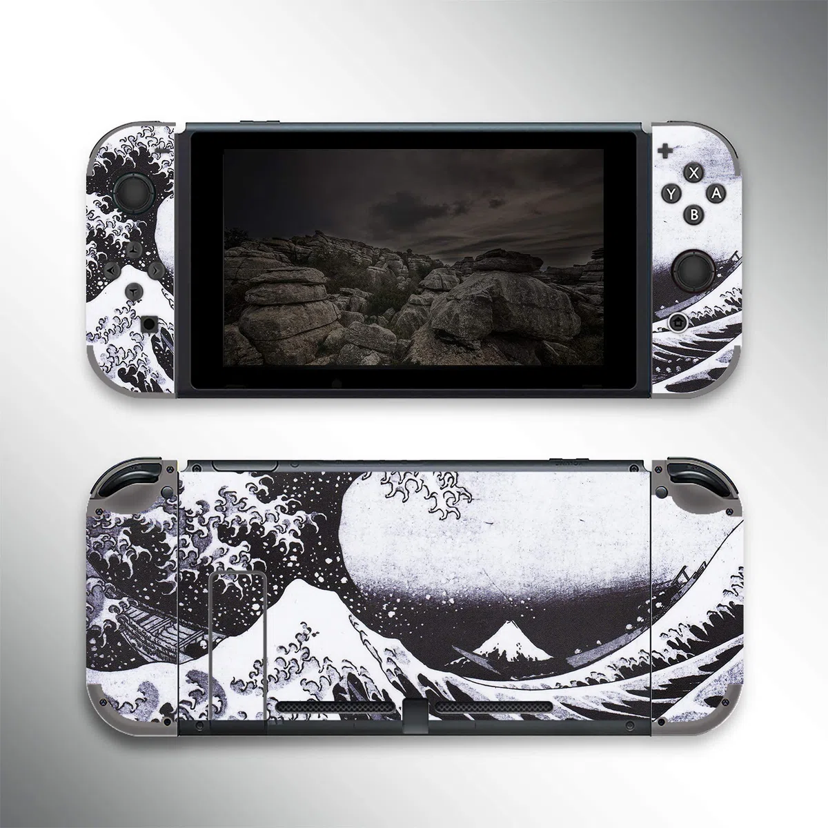 BelugaDesign Wave Switch Skin | Cool Sticker Wrap Vinile Decal | Pittura Giapponese Acqua Oceano Carino | Compatibile con Nintendo Switch (Switch Standard, Grigio)