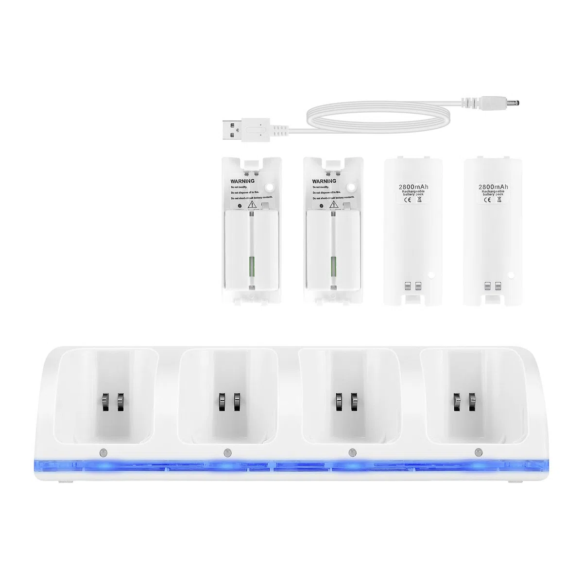SOONHUA Stazione di Ricarica Wii 4 in 1 - Dock di Ricarica Controller Con 4 Batterie Ricaricabili E Indicatori Led per Telecomando - Bianco