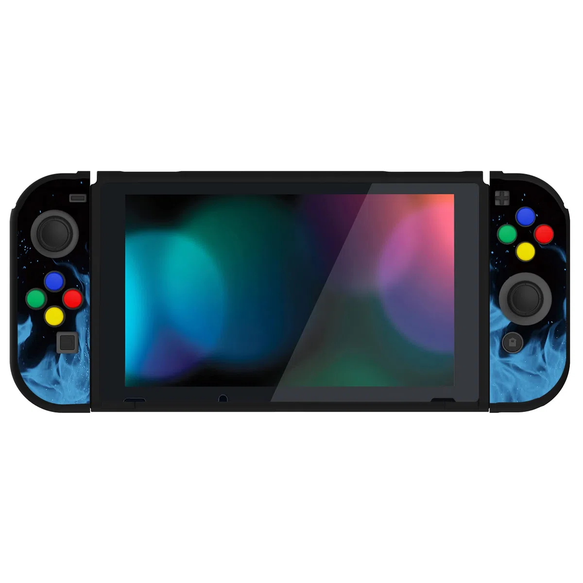 PlayVital Cover Protettiva Custodia per Nintendo Switch Copertura Morbida TPU Case per Joycon Console con Copri Tasti ABXY Direzionali Colorati-Fiamma Blu