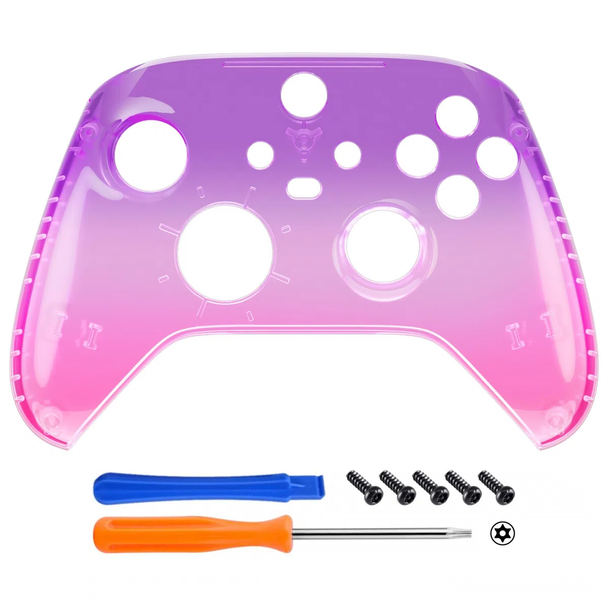 eXtremeRate Cover Ricambio per Xbox Series X S Joystick,Custodia Scocca Frontale Case DIY per Xbox Series X S Controller Model 1914-Sfumato Viola Rosa