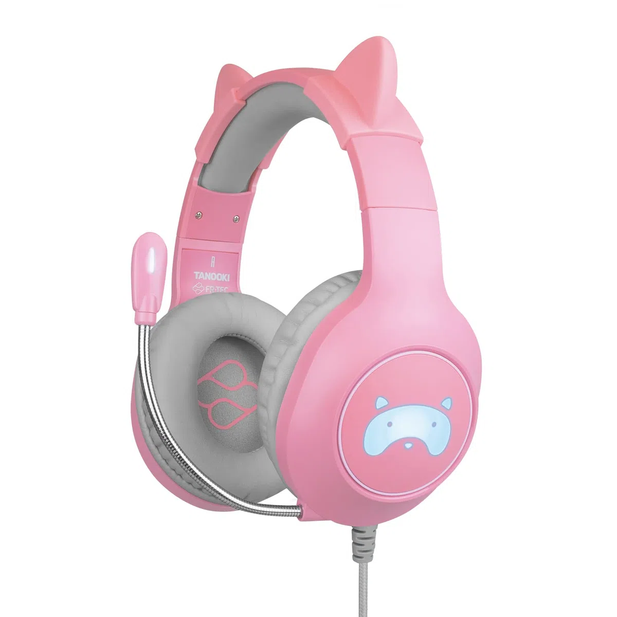 FRTEC - Cuffie da gioco TANOOKI rosa con cavo staccabile Cat Ears e luce LED RGB per PS5, PS4, Xbox Series, X|S, Xbox One, Nintendo Switch, PC, Mac