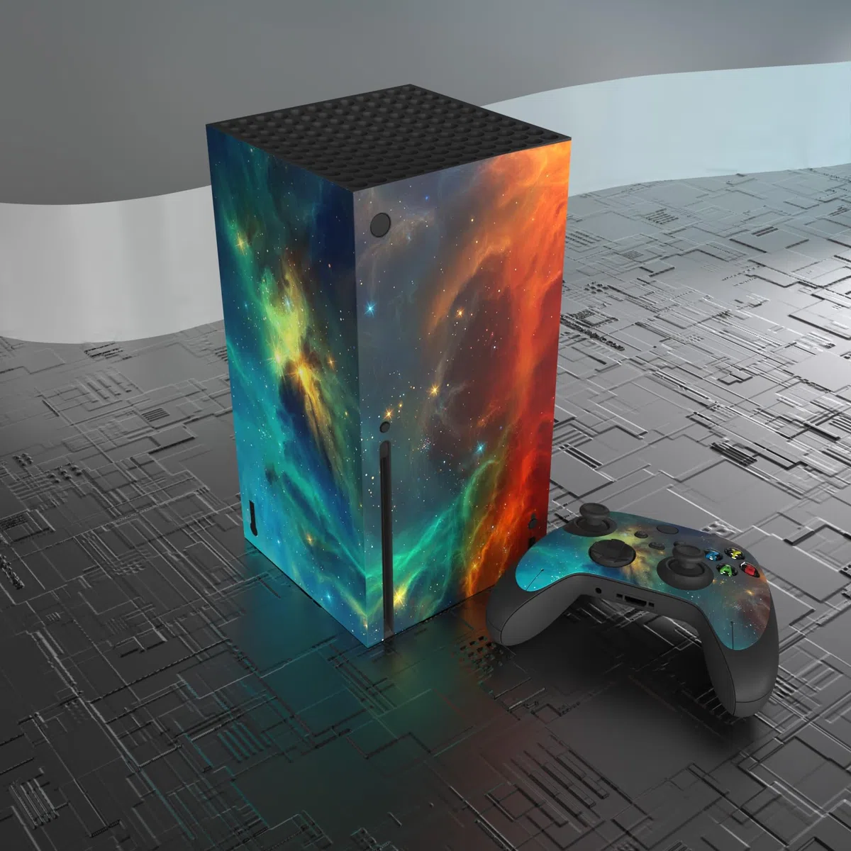 PlayVital Adesivo Skin per Xbox Series X Console&Controller Sticker Decal Cover Vinile per Xbox Series X-Galassia Arancione