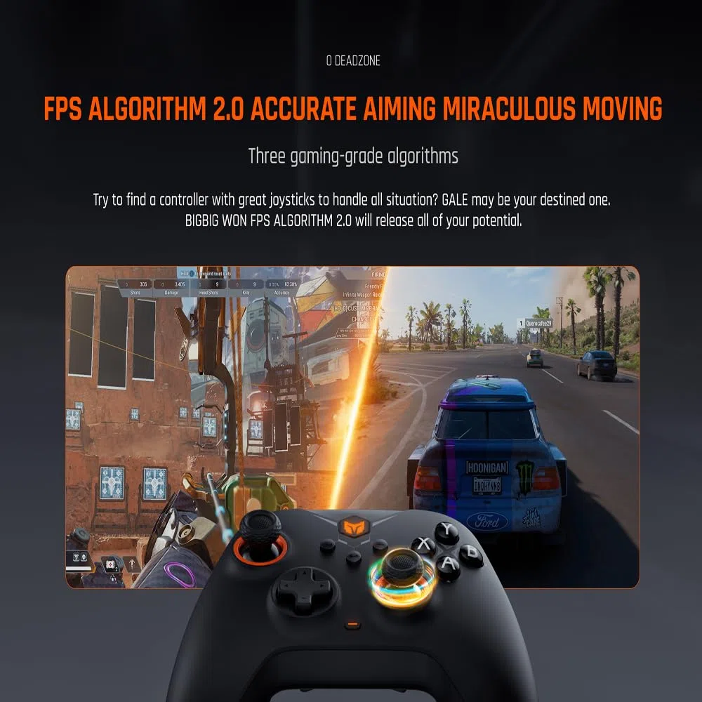BIGBIG WON Gale PC wireless Controllers Motion Aiming, Hall Trigger, 4 pulsanti personalizzati, App Control Game Controller per PC/Switch/iOS/Android Con dock di ricarica (Nero)
