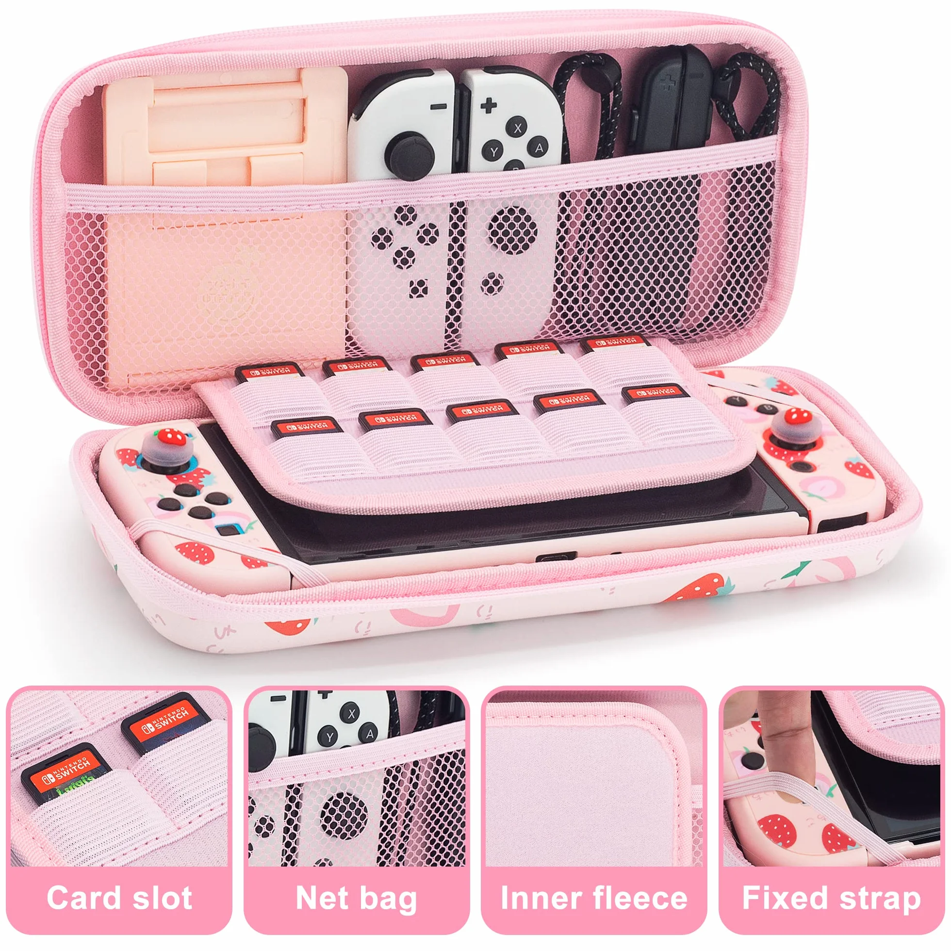 Custodia OLED per Switch di grandi dimensioni compatibile con Nintendo Switch OLED ,Custodia protettiva da viaggio carina in bundle borsa kit accessori (Rosso)