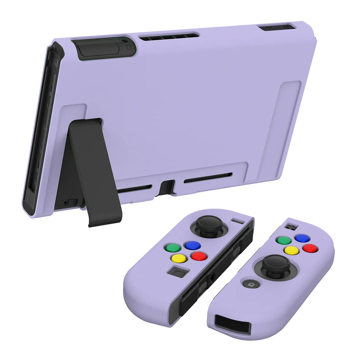 PlayVital Custodia protettiva per Nintendo Switch Console Joycon, custodia sottile in TPU morbido accessori per NS Joycon Console con colorato ABXY/tappi di direzione (viola)