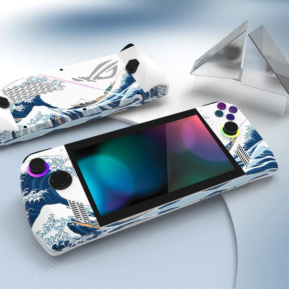playvital Adesivo Skin per ROG Ally,Adesivi Decal Sticker Vinile Protettiva per ROG Ally Console(2 Set)-Grande Onda Bianca