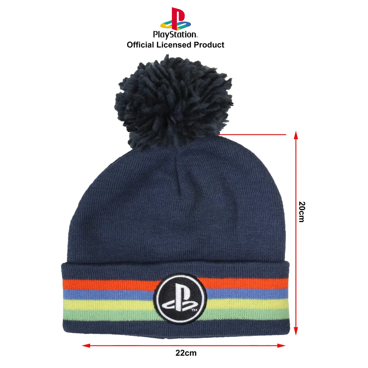 Playstation Classic Logo Beanie con Pom, per Bambini, Taglia Unica, Blu Navy, Merchandising Ufficiale, Marina Militare, Taglia Unica