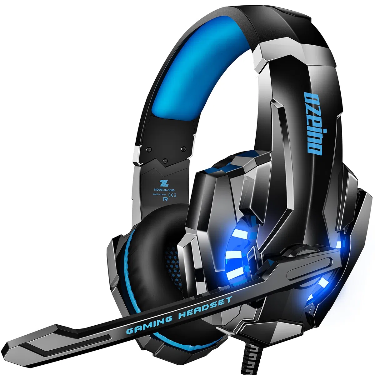 Ozeino Cuffie Gaming con Microfono per PS4 PS5 PC Xbox One, Cuffie con 50MM Driver, Microfono Cancellazione Rumore, Comode Cuffie di Grandi Dimensioni (Blu)