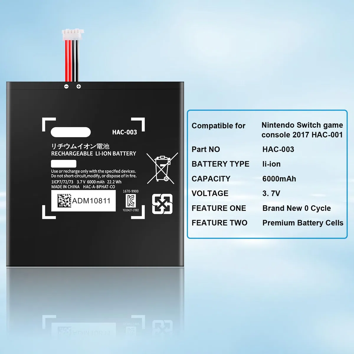 HAC-003 Batteria di Ricambio 6000mAh Compatibile per Nintendo Switch 2017 Console di Gioco HAC-001 Batteria Interna con Cacciavite Kit di Strumenti di Riparazione