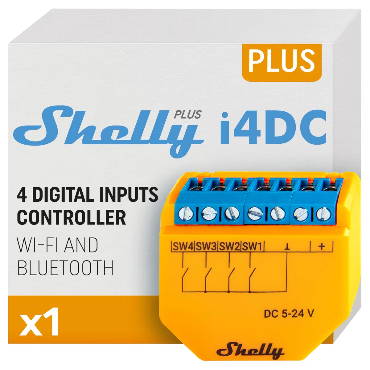 Shelly Plus i4 DC, Controller Wi-Fi a 4 Ingressi Digitali per Interruttori Intelligenti Shelly, 5-24VDC, Illuminazione, Multiclick, Domotica, Alexa & Google, iOS Android, Nessun Hub Richiesto