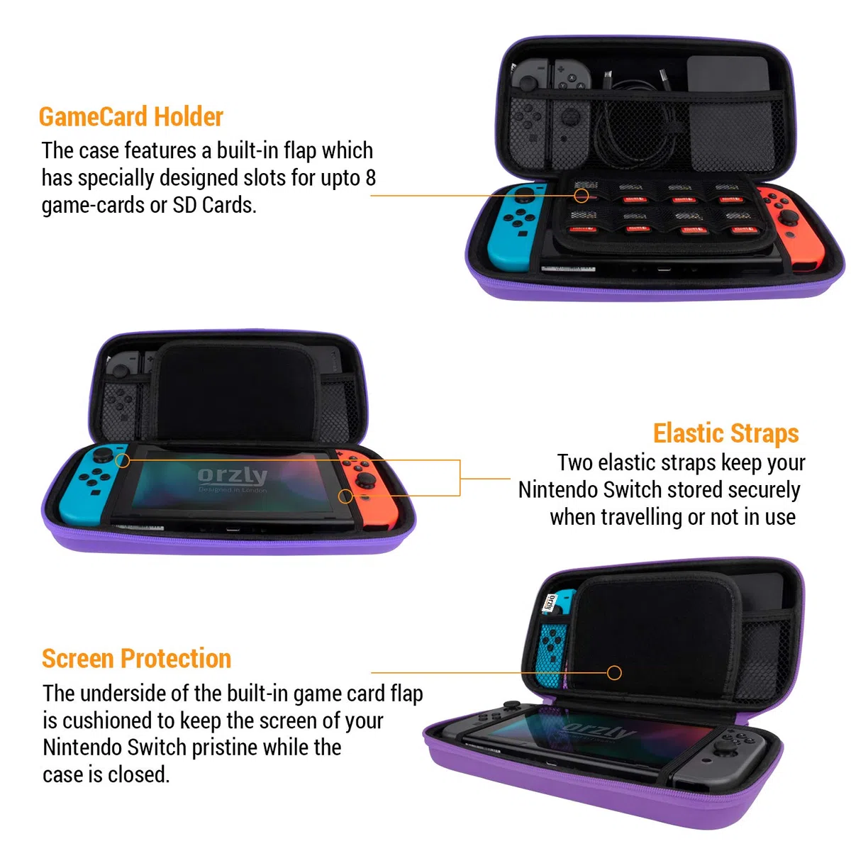 Orzly Custodia da Viaggio Nintendo Switch - Guscio Protettivo Portatile per Console e Accessori del Nintendo Switch - Porpora