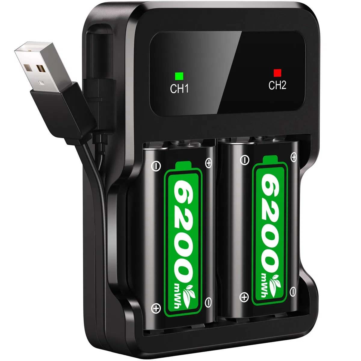 Batteria Ricaricabile per Xbox One X/S,2x6200mWh Batteria Ricaricabile con indicazione LED, Compatibile con Xbox Series X/S, Xbox One S/X/Elite