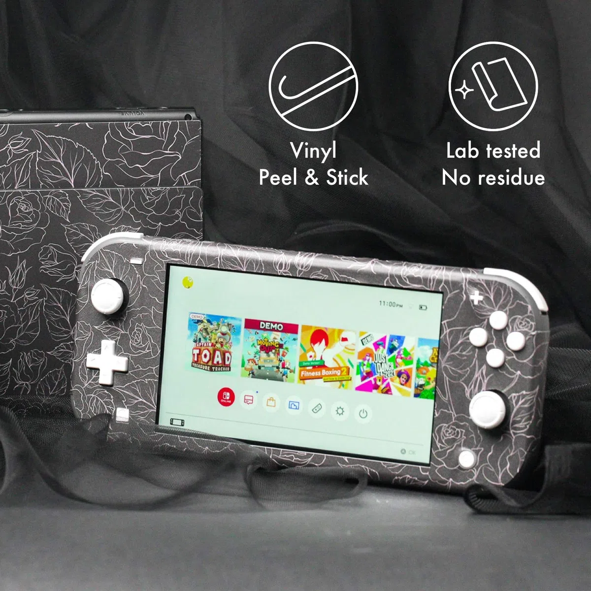 BelugaDesign Rose Switch Skin | Adesivi in vinile pastello con motivo floreale | Carino e romantico per San Valentino | Compatibile con Nintendo Switch (Lite, nero)
