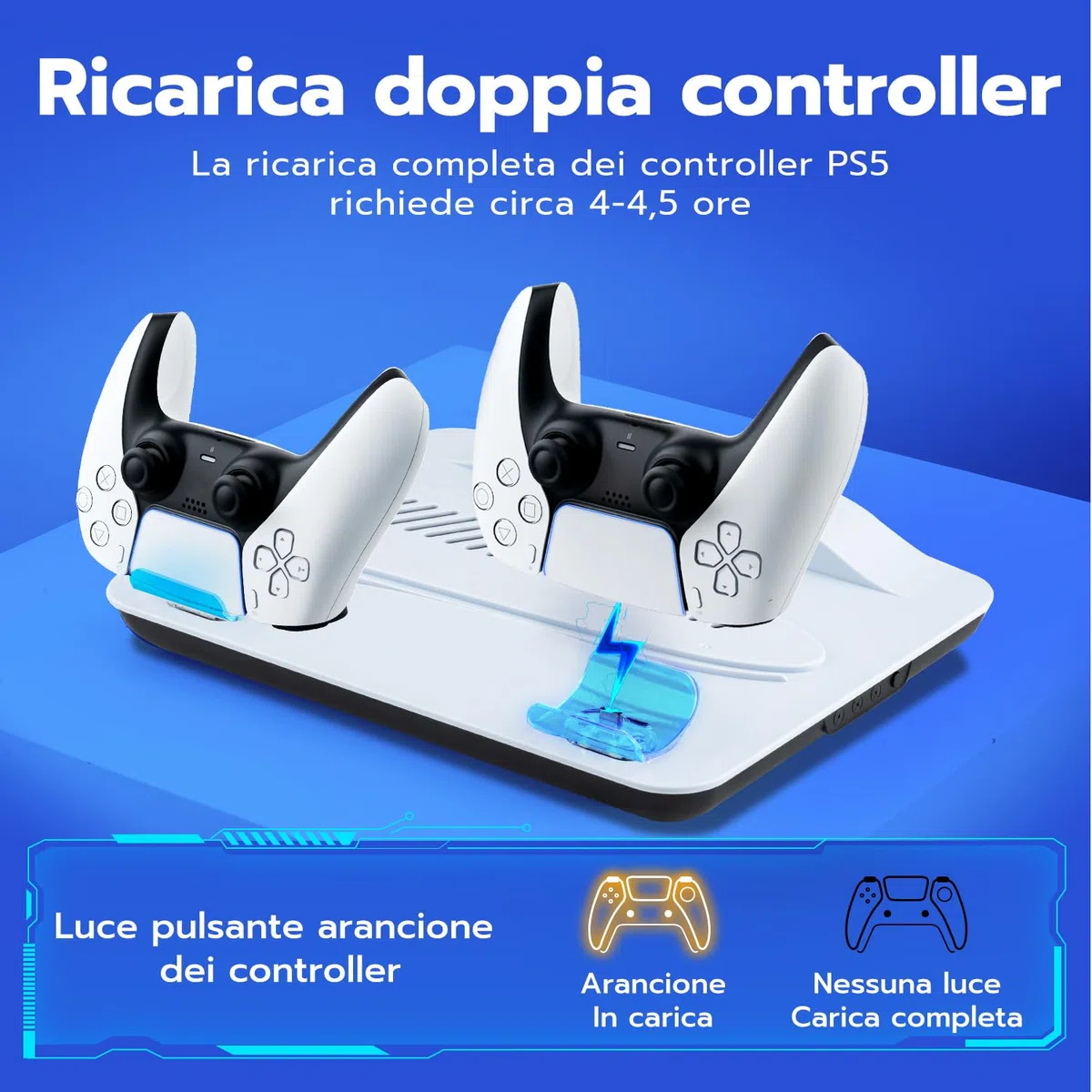Mcbazel Supporto di Raffreddamento con Dock di Ricarica per Console PS5/PS5 Slim/PS5 Pro, Ventole a Velocità Multipla con Luci LED, Caricatore Doppio per Controller, Base per Edizione Disc/Digitale