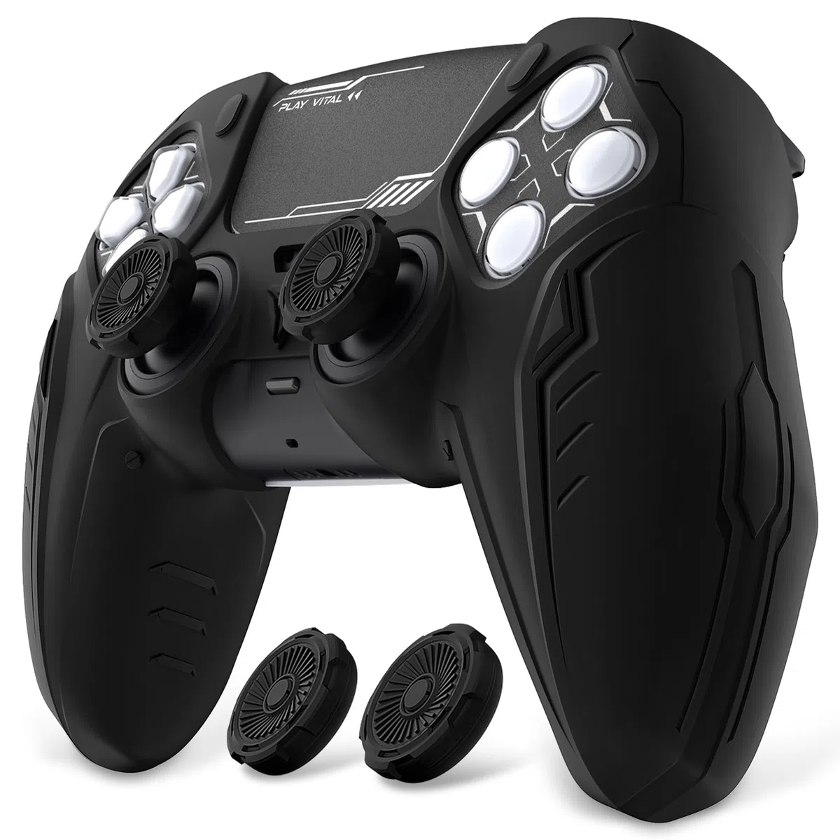 PlayVital Cover Silicone per ps5 Controller,Joystick Custodia Protettiva Antiscivolo&Copri Analogici&Adesivo Touchpad,Compatibile con Base di Ricarica,CyberMech-Nero