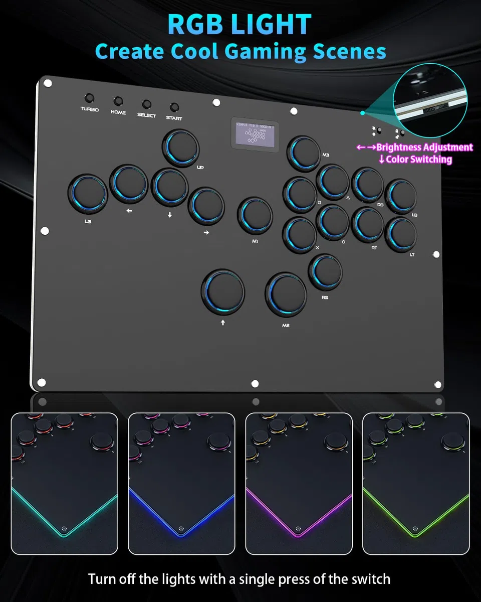 GuileKeys Arcade Stick GK-18 Controller Arcade Tutti i Pulsanti con Turbo e RGB personalizzato, Tastiera di Gioco Arcade Fight Stick per PC/Switch/PS4/PS3, Supporto Hot Swap e SOCD