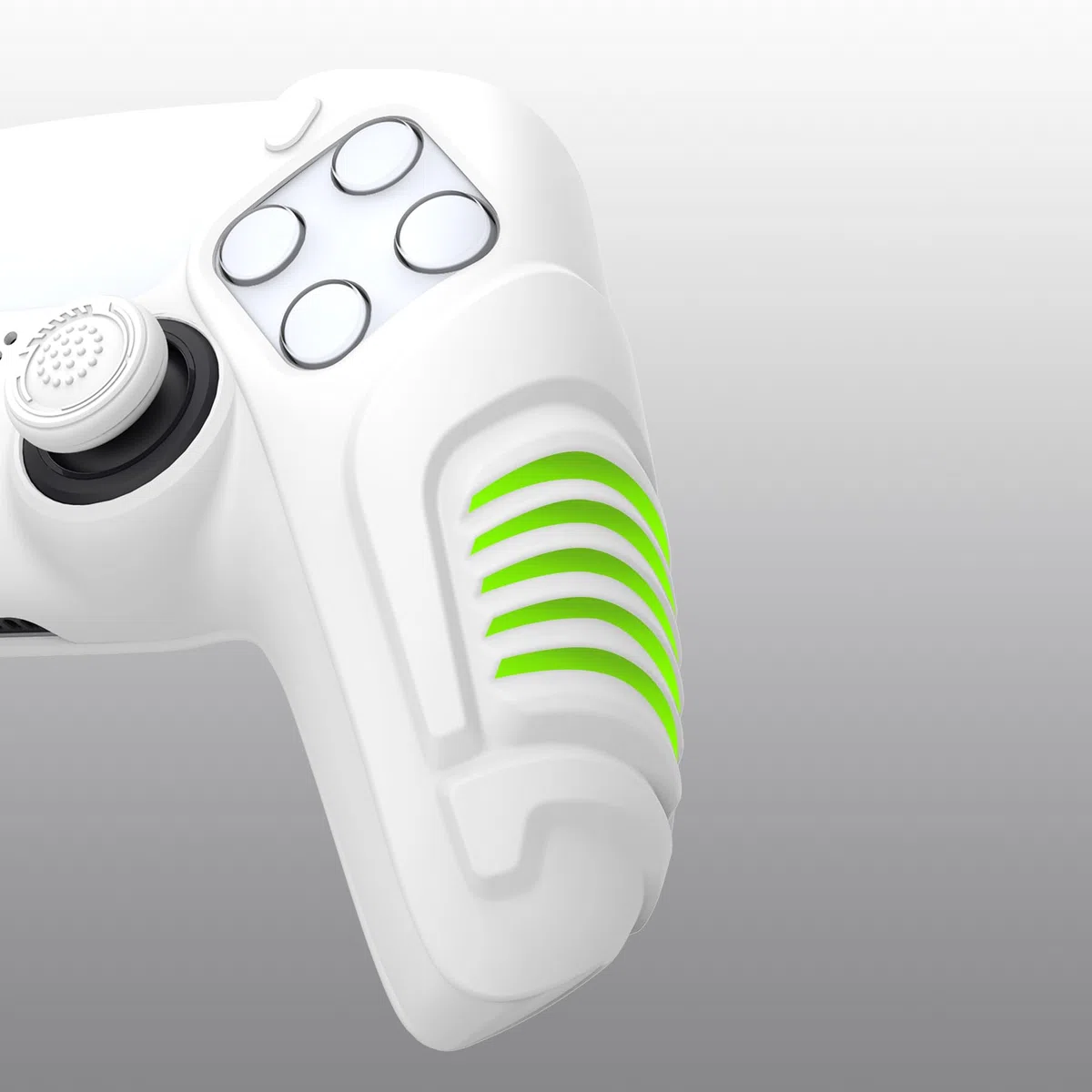 PlayVital Cover Skin Silicone Protettiva per ps5 Joystick,Custodia Antiscivolo Copertura Gomma per Controller con Copri Levette Analogiche(Guerriero Furioso Edizione)-Bianco