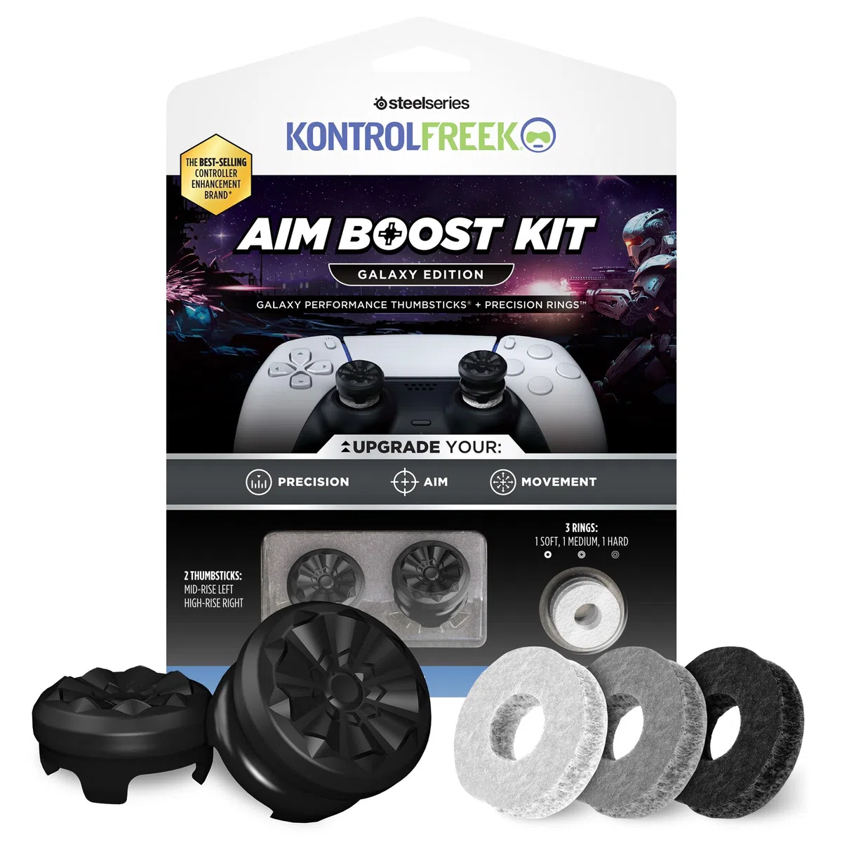 KontrolFreek Kit Aim Boost per controller Playstation 5 (PS5) e Playstation 4 (PS4), include levette e anelli di precisione, Black Galaxy Edition