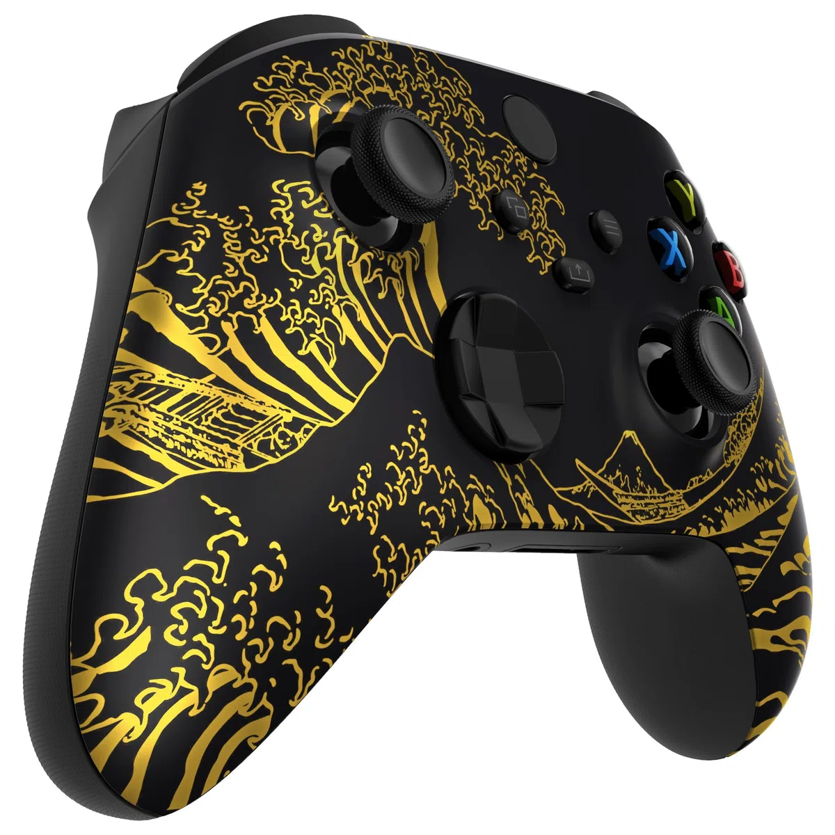 eXtremeRate Cover Frontale per Xbox Series X S Controller Model 1914,Scocca Custodia Copertura Ricambio per Xbox Series X S Joystick,Senza Controller-Grande Onda d'oro Nera