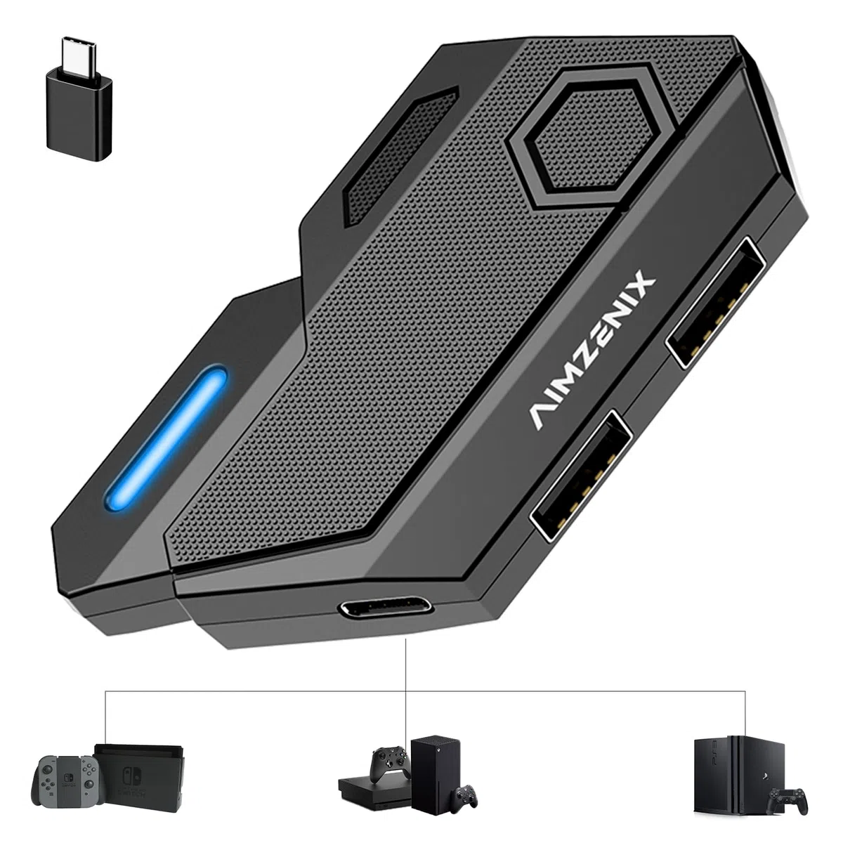 Joso Adattatore per tastiera e mouse, adattatore USB per Xbo-xSeries/X/S, Xbo-xOne/S/X, X-box360, PS4, P-S3, NS Switch/S-witchOled/SwitchLite Console, tastiera e mouse Converter Supporto mappatura