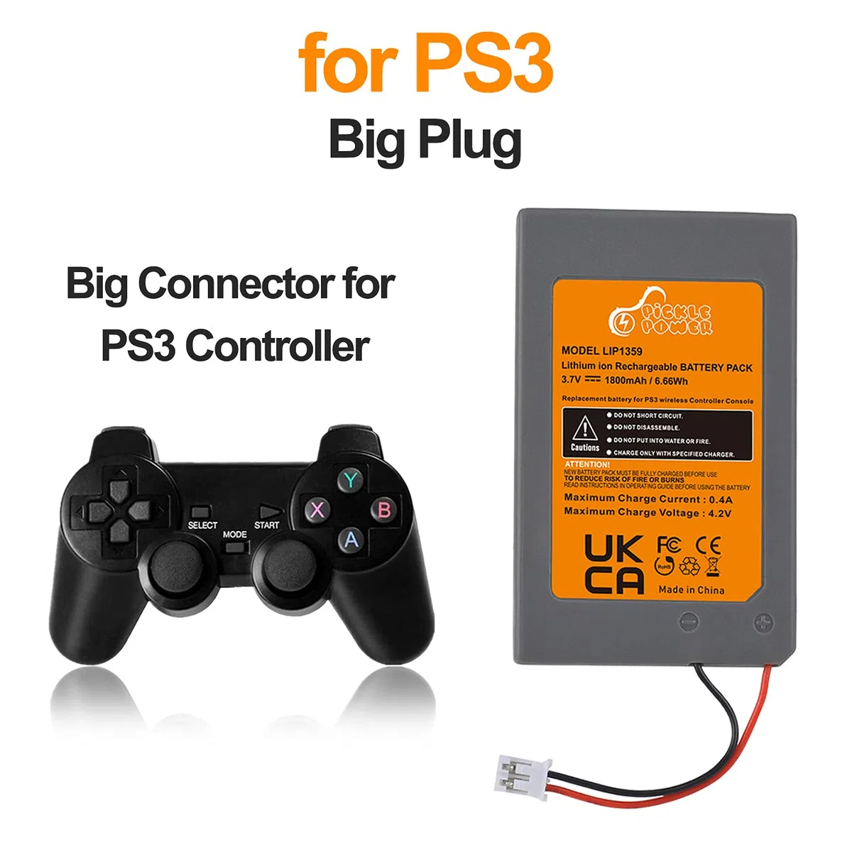 Pickle Power 2 x 1800mAh LIP1359 Batterie per Sony PS3 playstation 3 e Dualshock CECHZC2E CECHZC2U Wireless Controller