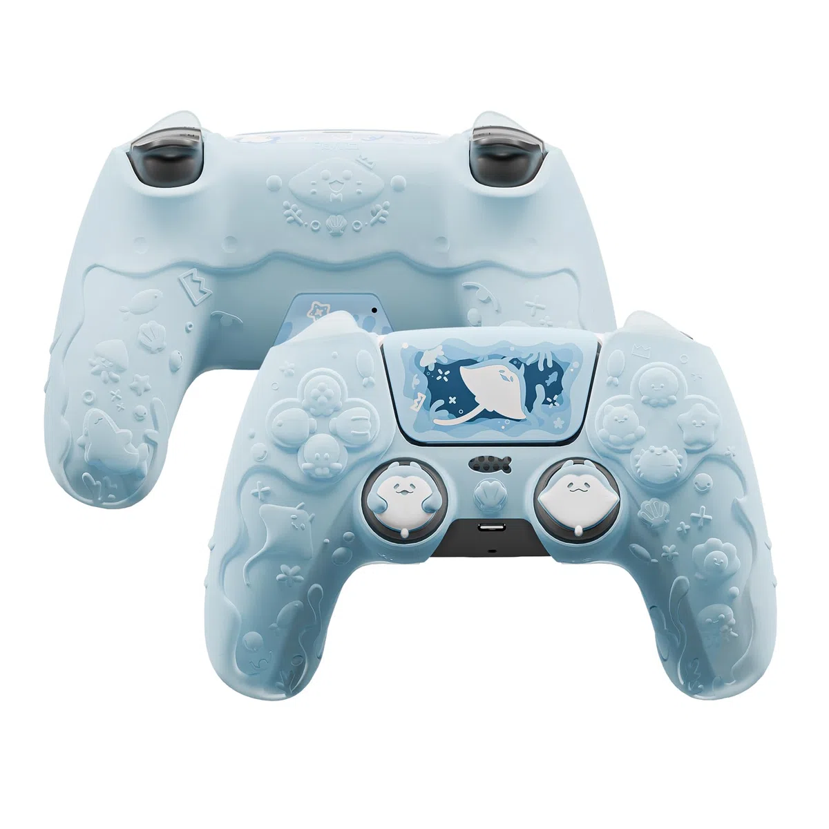 PlayVital Cover Controller per ps5 Joystick Custodia Silicone Semi-trasparente, Grip Antiscivolo & Copri Analogici & Adesivi Carini, Adatto per ps5 Base di Ricarica, Ocean Whisper-Menta Blu