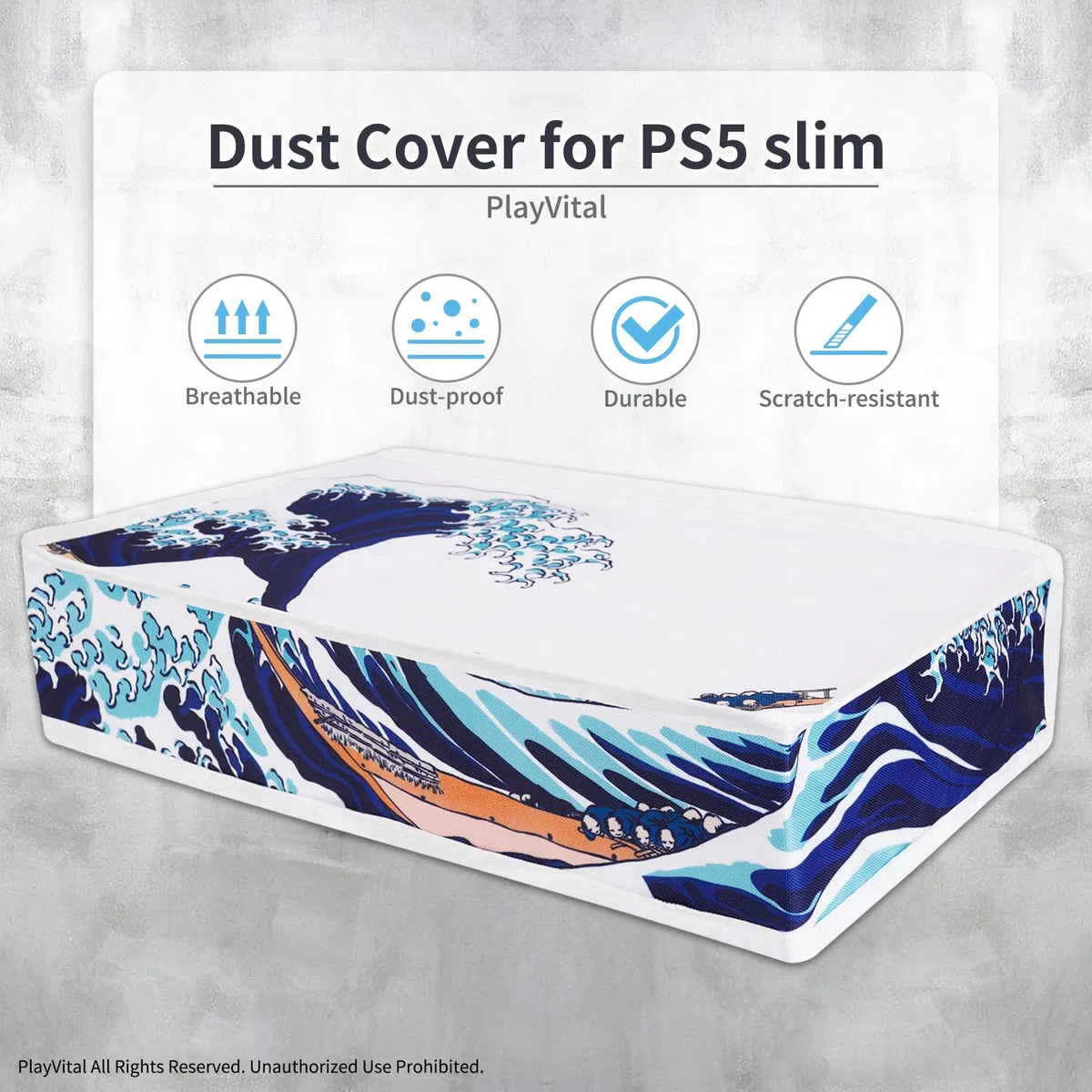 PlayVital Cover Antipolvere per ps5 Slim Digital Edition, Copertura Orizzontale Protettiva Impermeabile in Nylon per Console, Grande Onda