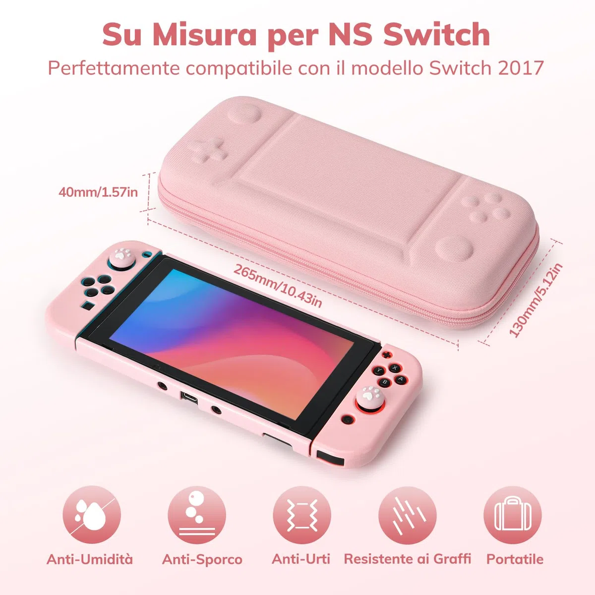 Younik Switch Custodia Per Switch 2017, Pacchetto di Accessori per Switch 14 in 1 con Custodia per il Trasporto, Accessori Protettivi per Console Switch e J-Con (Rosa, Motivo a Bottoni)