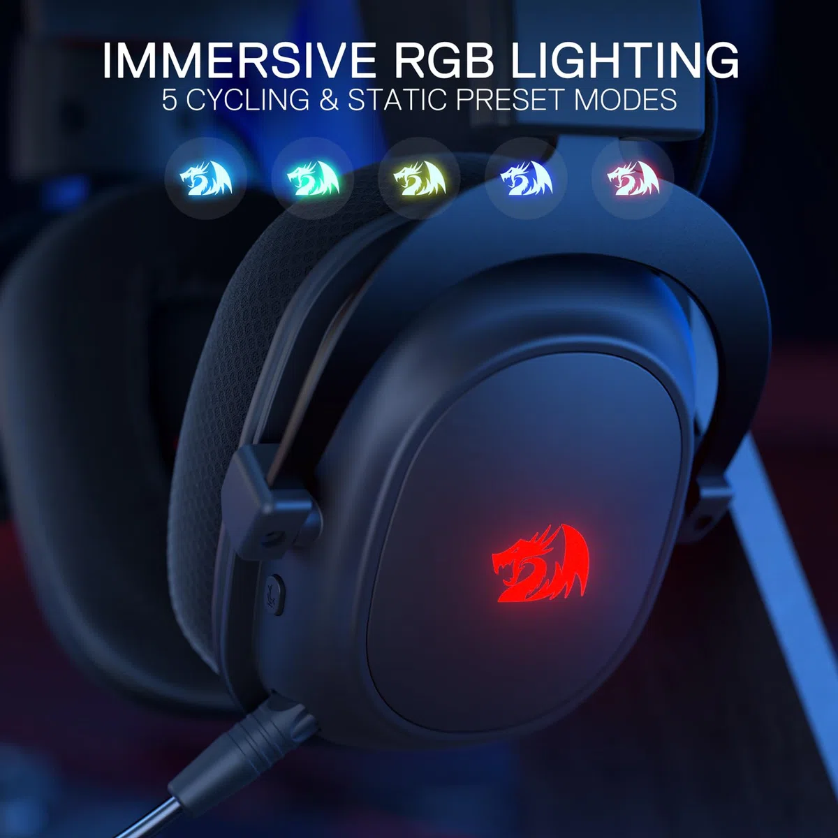 Redragon H510 Zeus-X RGB Cuffie da gioco senza fili - Suono surround 7.1 - Driver audio da 53MM con cuscinetti auricolari in memory foam con rivestimento in tessuto resistente - Alimentazione USB