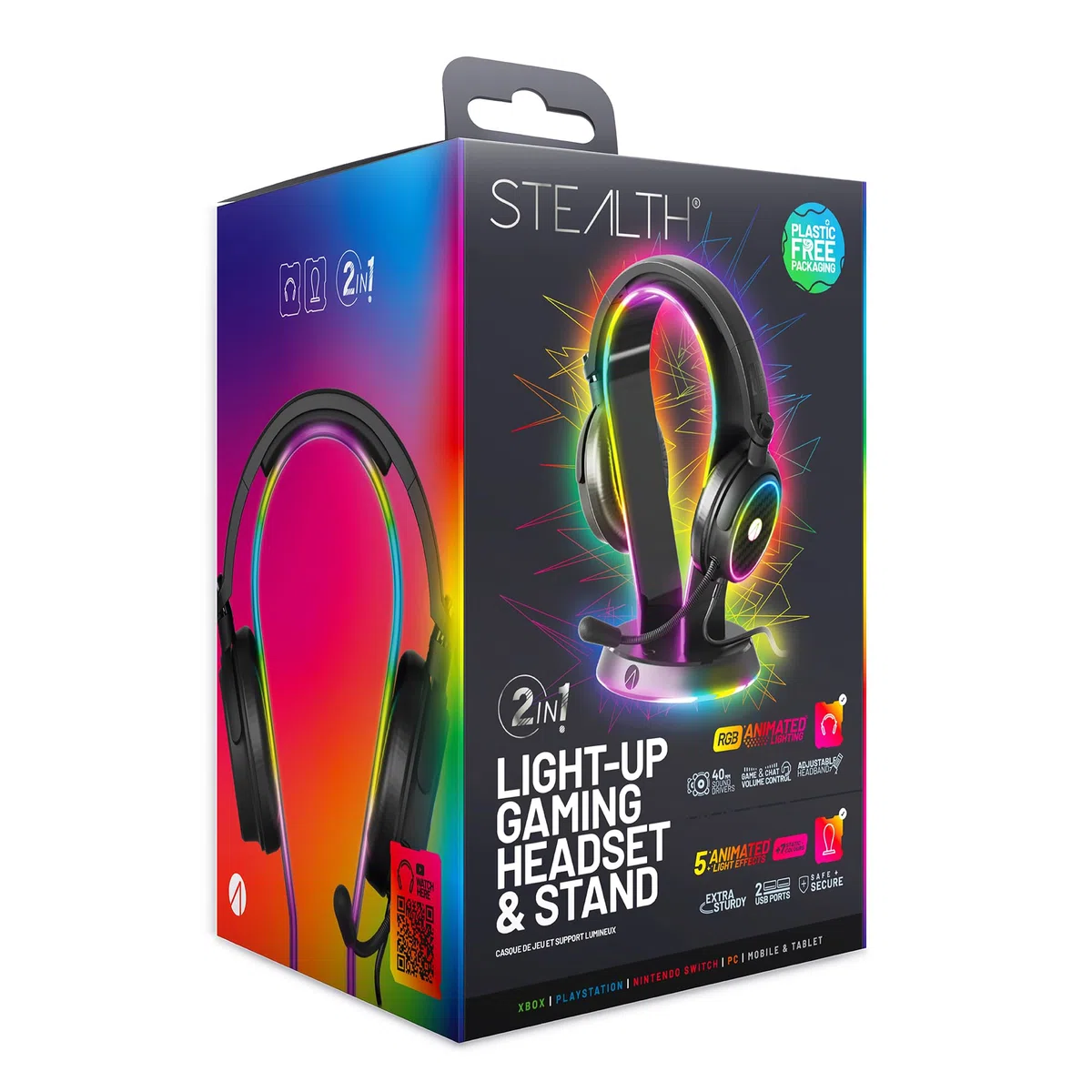 Supporto per cuffie da gioco arcobaleno Stealth e cuffie da gioco con luci LED - per PS4, PS5, XBox, Switch e PC
