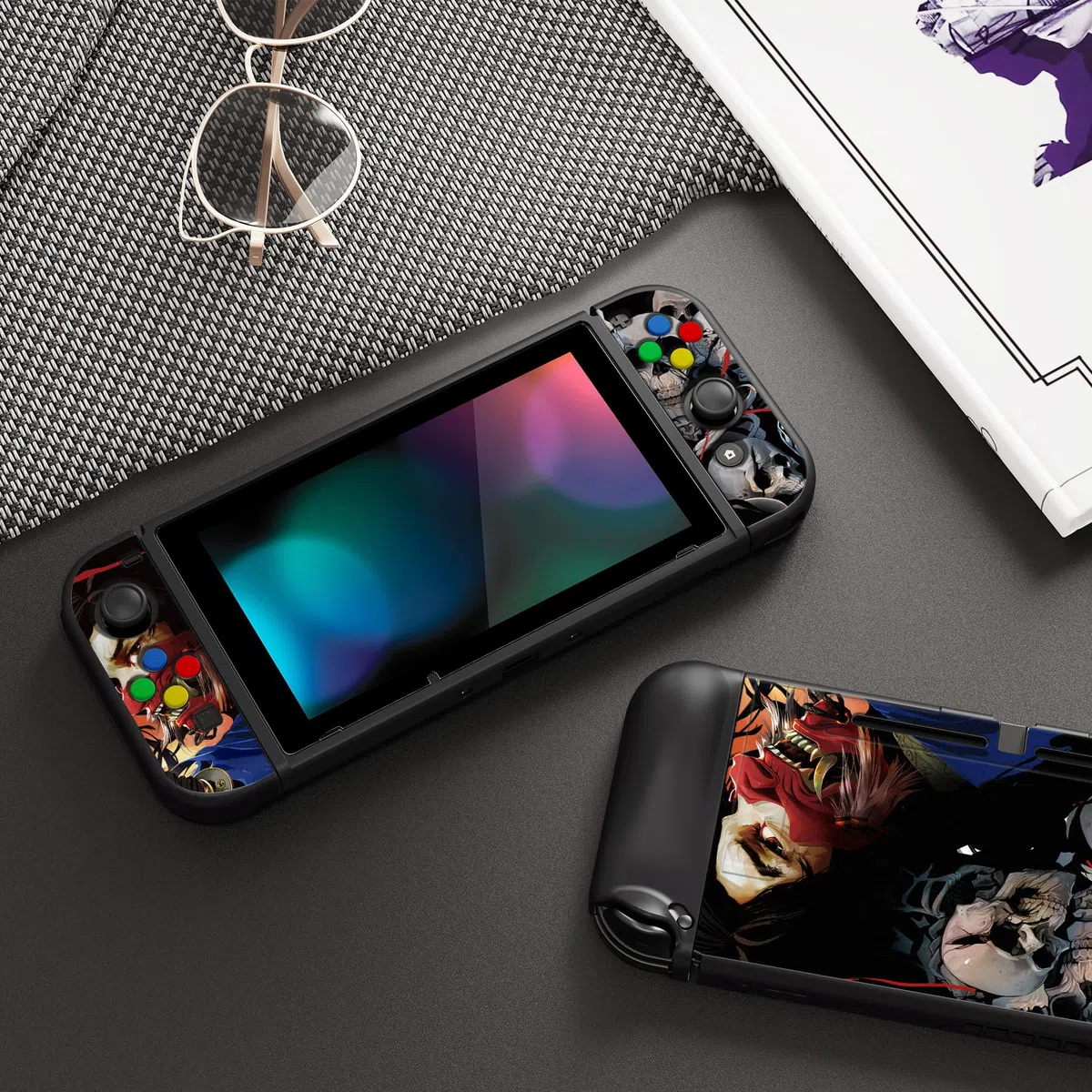 playvital ZealProtect - Custodia protettiva morbida per Nintendo Switch, protezione flessibile per Switch con pellicola protettiva in vetro temperato, impugnature per pollice e tappi per pulsanti ABXY