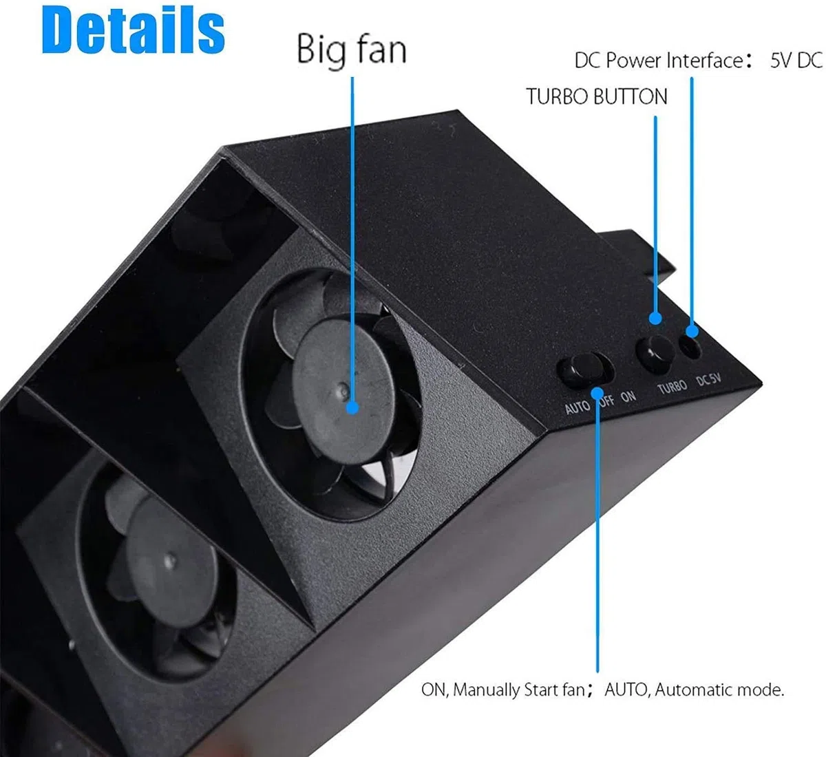 Linkhood Ventola di raffreddamento per PS4, raffreddamento esterno USB 5 ventole Turbo controllo della temperatura Ventole di raffreddamento per console di gioco Sony PlayStation 4 (solo per PS4)