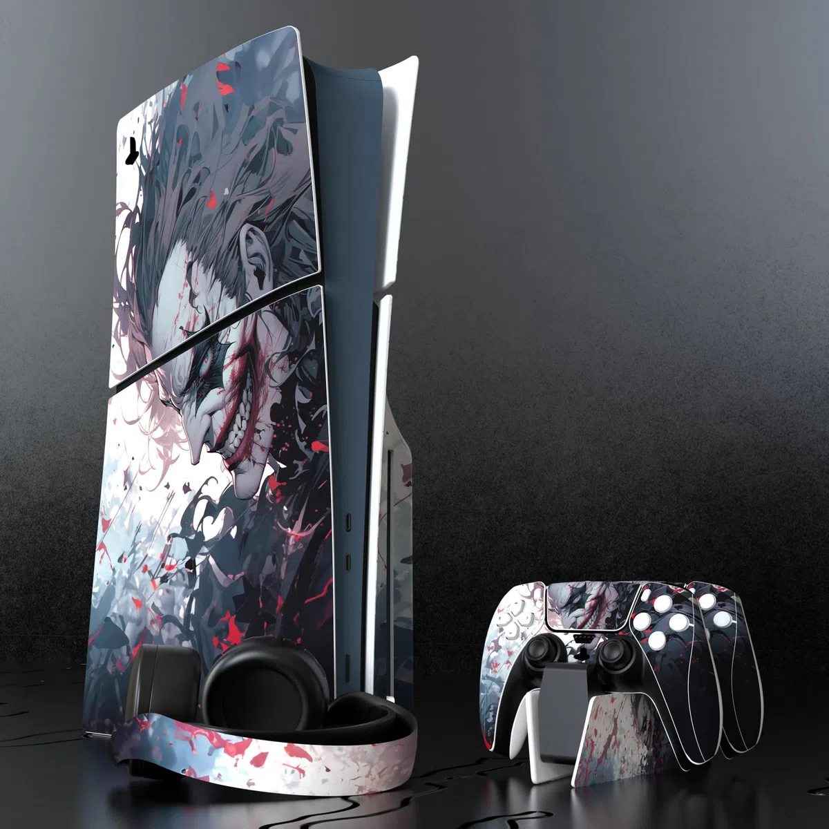 PlayVital Adesivo Skin per ps5 Slim Console Disco Edizione,Sticker Decal Cover Vinile per Controller Telecomando Cuffie Base di Ricarica-Pagliaccio Sangue