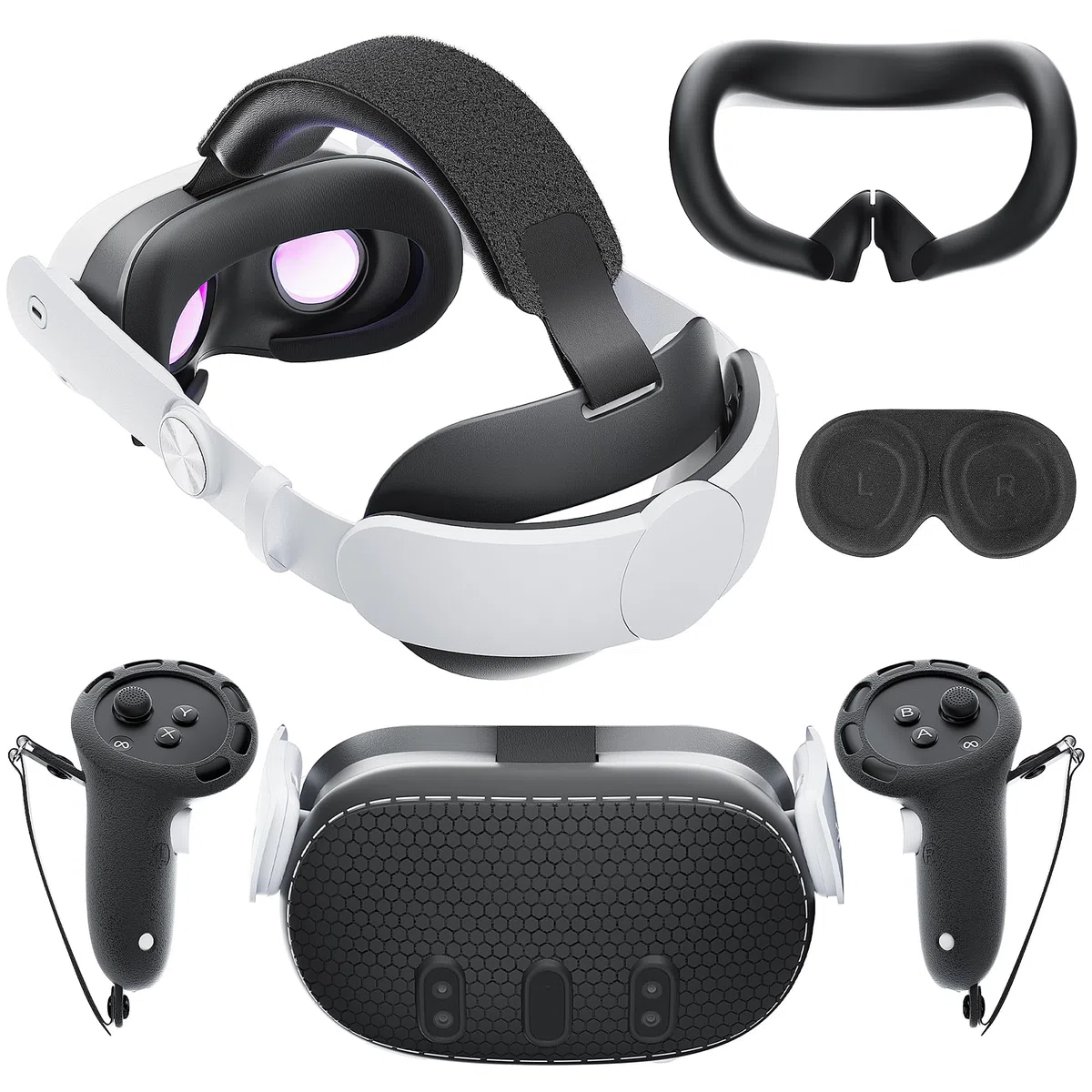 Mytrix Q3 - Set completo per principianti, kit di accessori 6 in 1 per Q3, accessori inclusi fascia per la testa Elite, 2 coperture per impugnatura del controller, cover in silicone per guscio