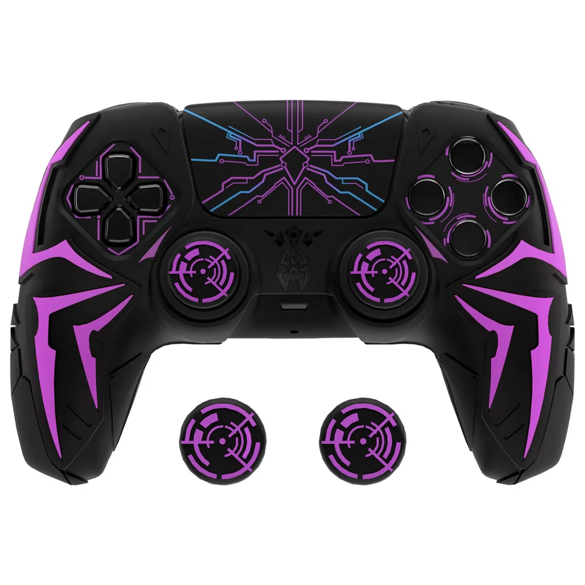 PlayVital Cover Controller per ps5 Joystick Custodia Silicone Skin Antiscivolo Grip Ergonomico, 2 Copri Analogici e 6 Adesivi, Adatto per ps5 Base di Ricarica, Cyber Spider - Nero&Viola