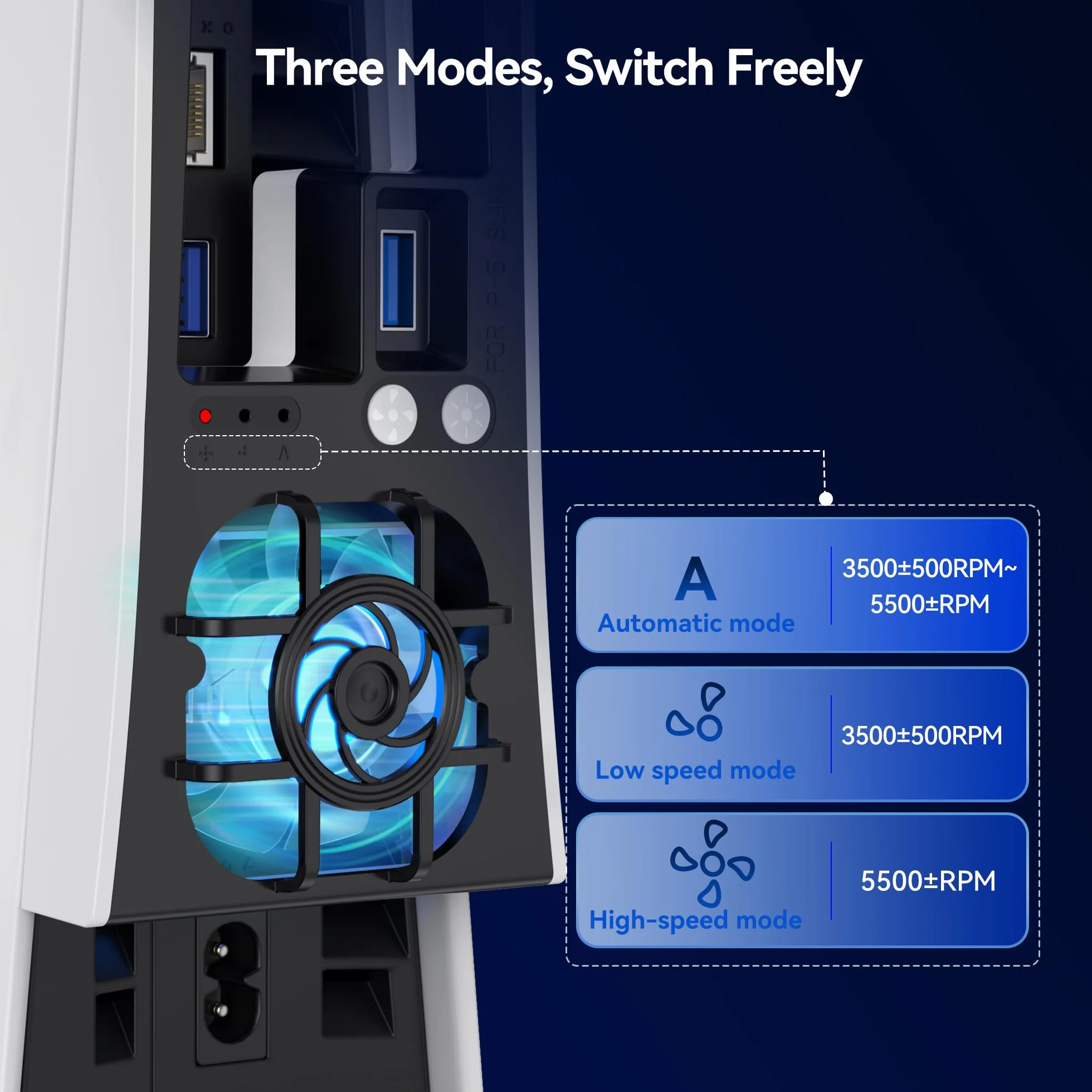 NEWDERY Ventola di raffreddamento per console PS5 Slim, ventola di raffreddamento silenziosa aggiornata, velocità regolabile in temperatura automatica, luce RGB dinamica, porta USB 3.0