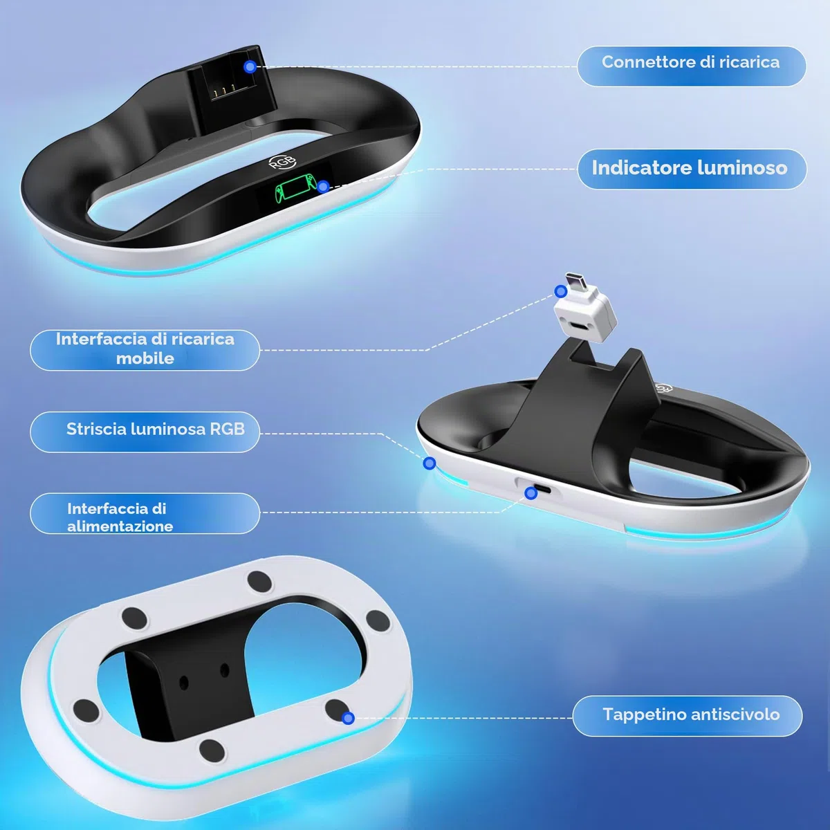 Supporto per PS Portal Caricabatterie Remote Player, Stazione Ricarica PS Portal, Supporto Playstation Portal con Connettore Magnetico, Accessori per Base Ricarica PS Portal