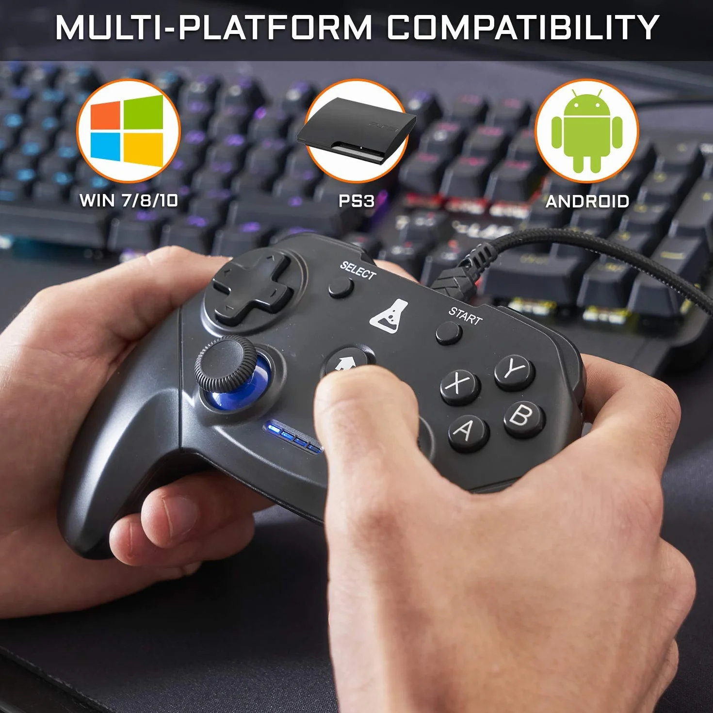 THE G-LAB K-Pad Thorium Controller di Gioco PC e Ps3 USB con Cavo - Vibrazione Integrata, Gamepad Game Controller con Cavo Elettrico - Joystick per PC Windows 10-11, Ps3, Android (Nero)