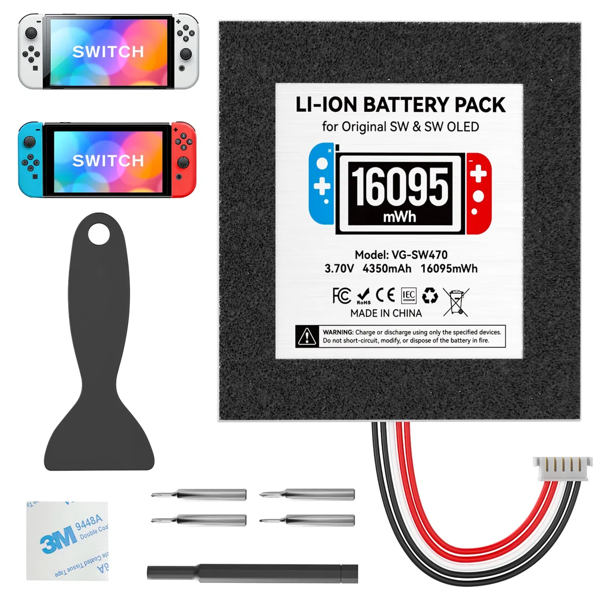 4350mAh Batteria di Ricambio Nintendo Switch HAC-001, Batteria Switch per Console di Switch OLED (2017/2020) HAC-003, Batteria Li-ION con Kit di Strumenti di Riparazione Completo, Accessori Gaming
