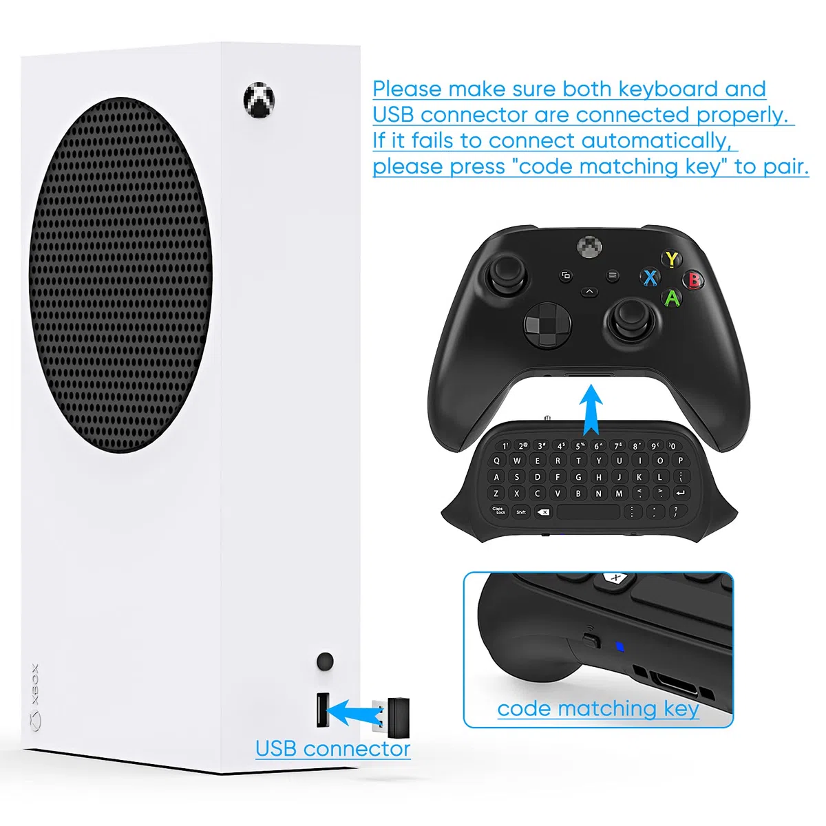 FYOUNG Tastiera wireless compatibile con controller Xbox Series X/S, chatpad da 2,4 GHz con connettore audio/auricolare, compatibile con Xbox One X/S – Nero