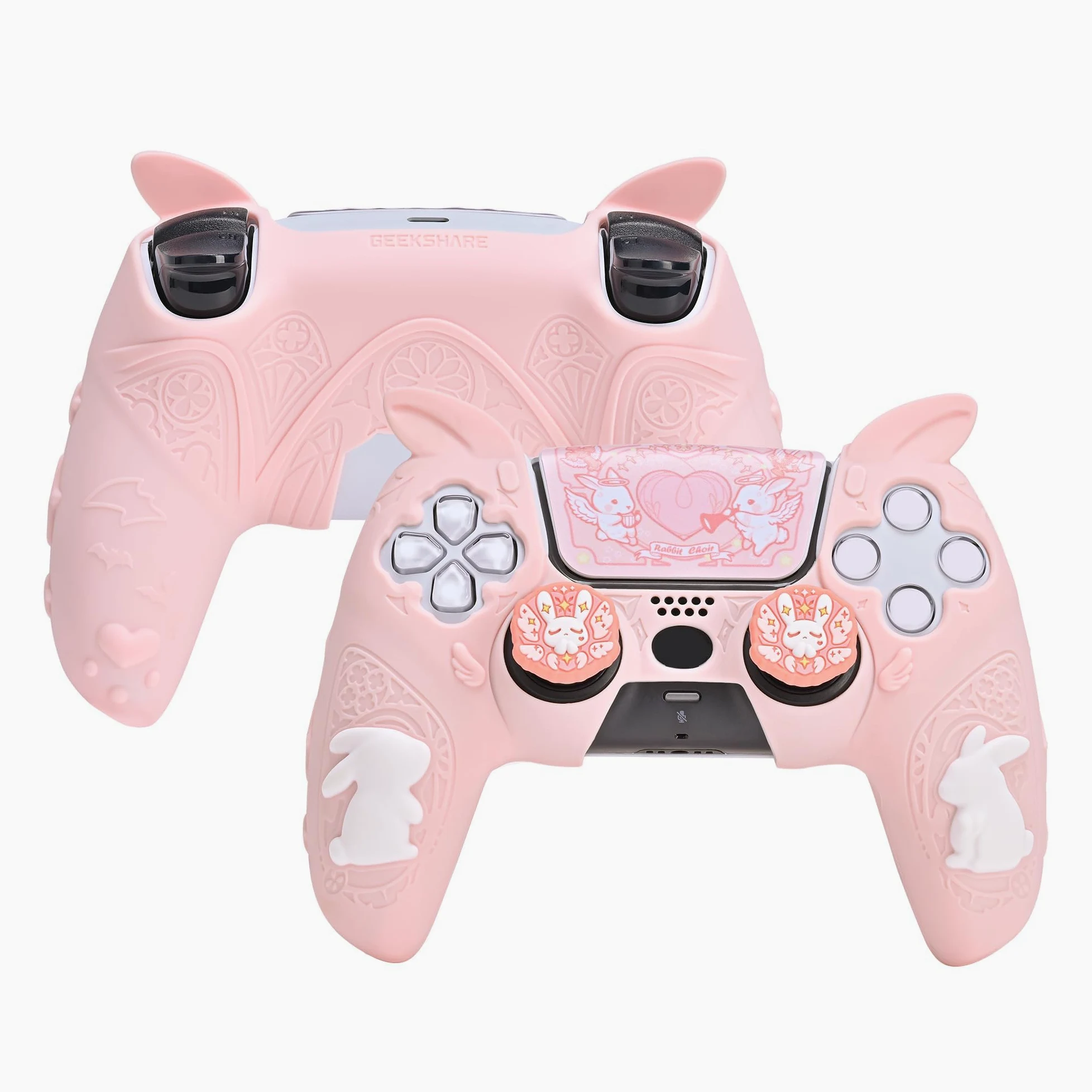 GeekShare Cover protettiva per controller PS5, cover protettiva in morbido silicone per controller wireless PS5 con 2 cuscinetti per impugnatura per articolo e 1 adesivo - Design classico